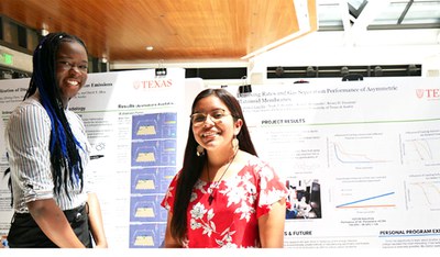 Young Scholars Favour Onafeso, Professor David Allen’s lab, and Lillyanna Castillo, Professor Joan Brennecke’s lab,  present at the UTA.